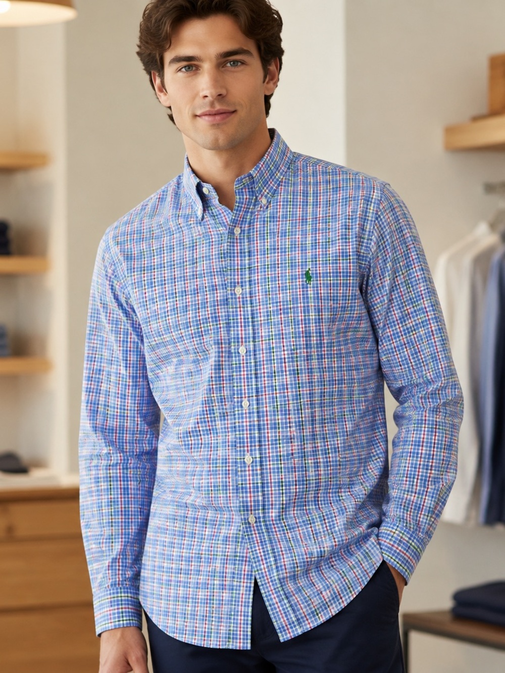 Ralph Lauren Men’s LT Large Tall Cotton Stretch Plaid Button Down Shirt